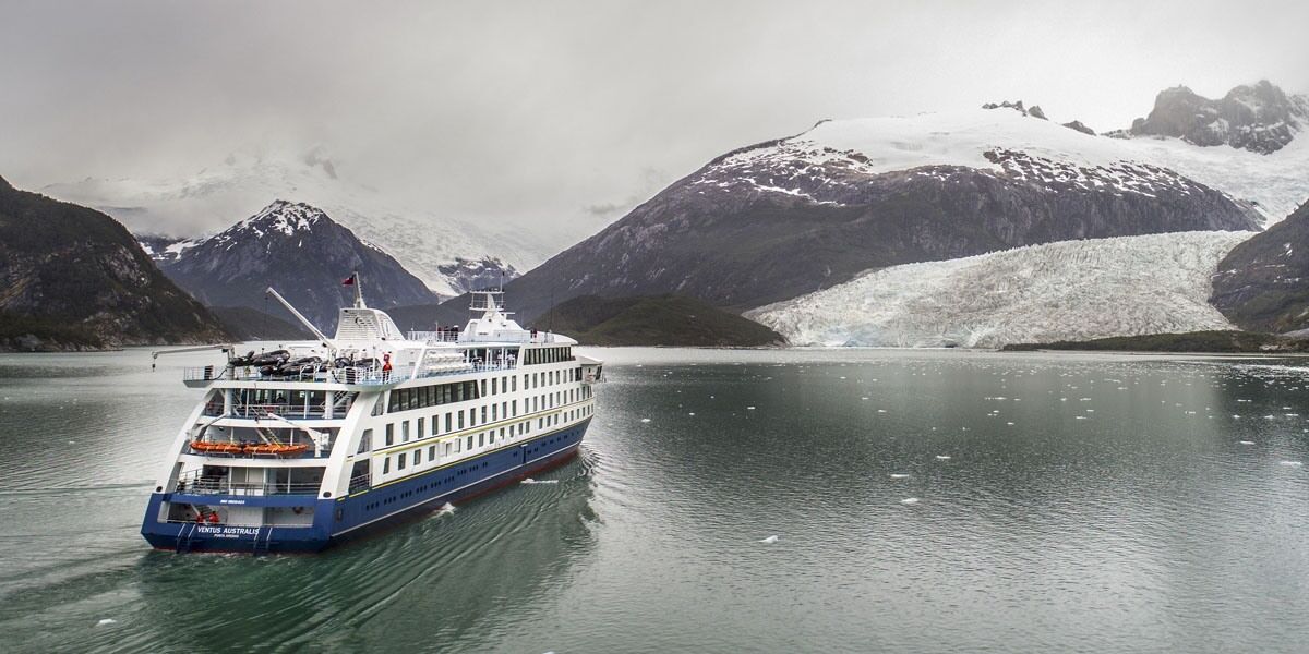 Fjord in Patagonia with icy water